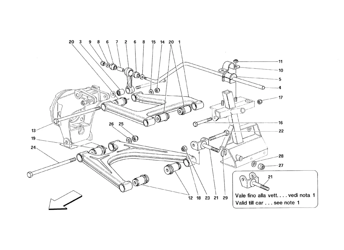 Ferrari 348 tb/ts Rear Suspension - Wishbones exploded diagram