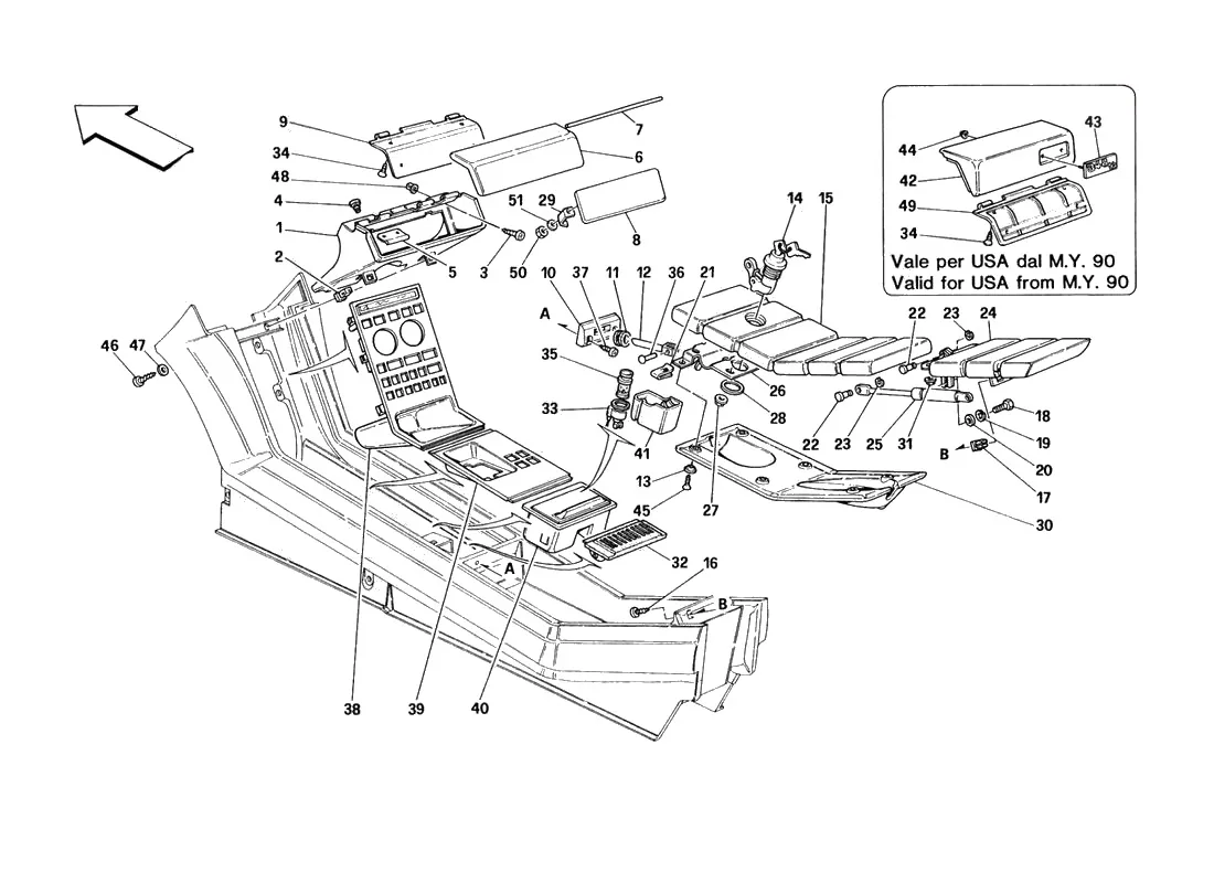 Ferrari 348 tb/ts Tunnel - Accessories - Valid Fortb - Shield With Cassette Box Version exploded diagram