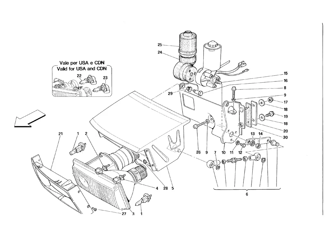 Ferrari 348 tb/ts Lights Lifting Device And Headlights exploded diagram