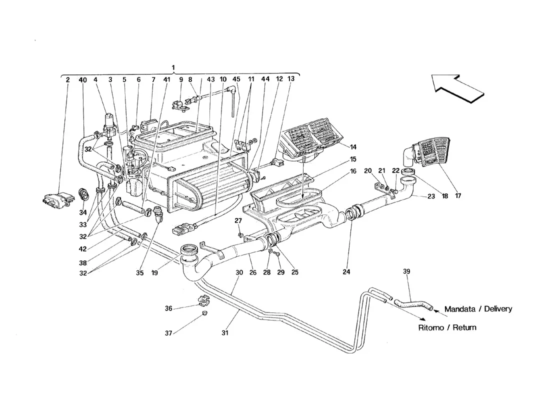 Ferrari 348 tb/ts Evaporator Unit And Passengers Compartment Aerating exploded diagram