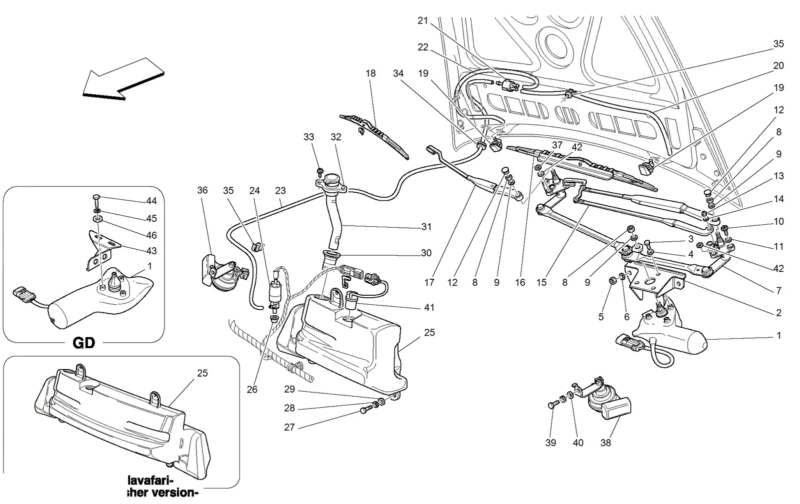 Windshield, Glass Washer And Horns