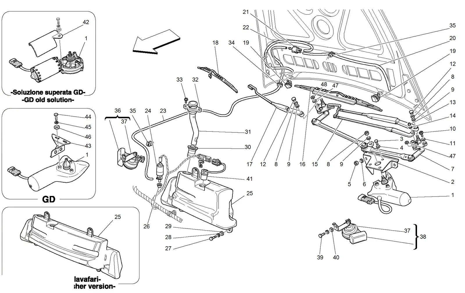 Windshield, Glass Washer And Horns