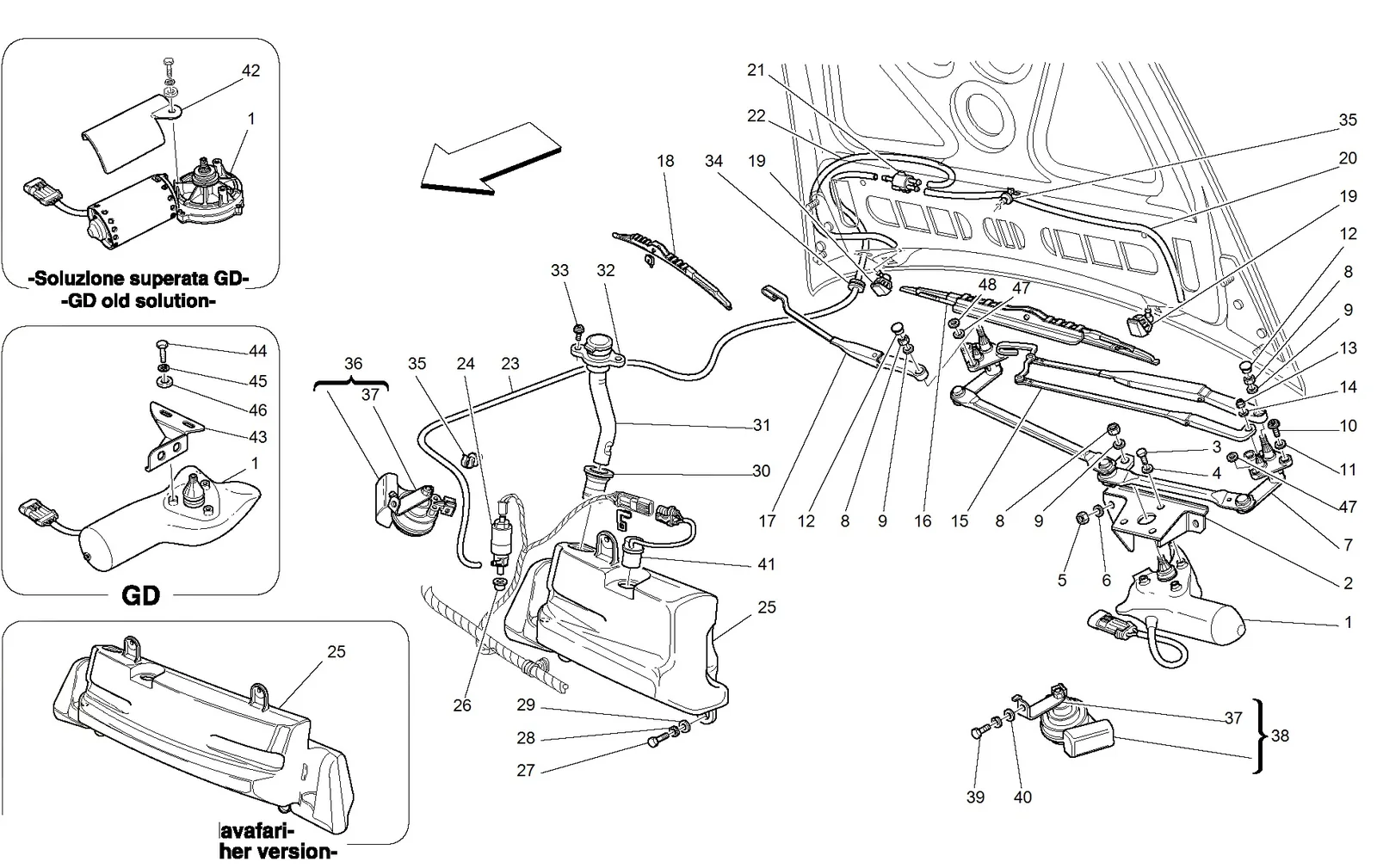 Windshield, Glass Washer And Horns