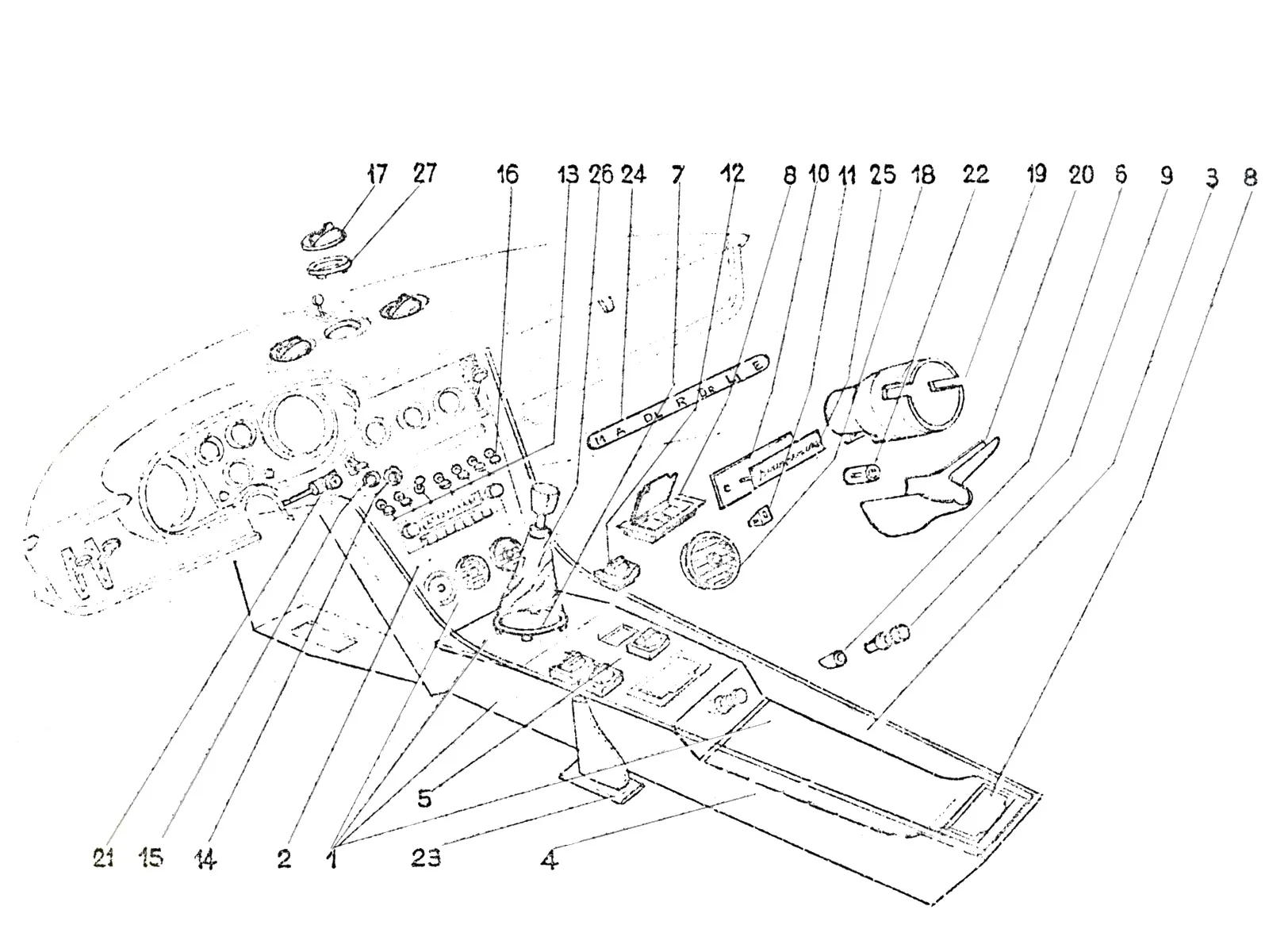Ferrari 365 GT 2+2 MK1 up to 12810 Dashboard Switches (Early) exploded diagram