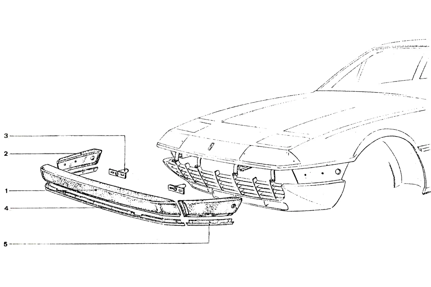 Ferrari 365 GT4 2+2 Front Bumper Components exploded diagram