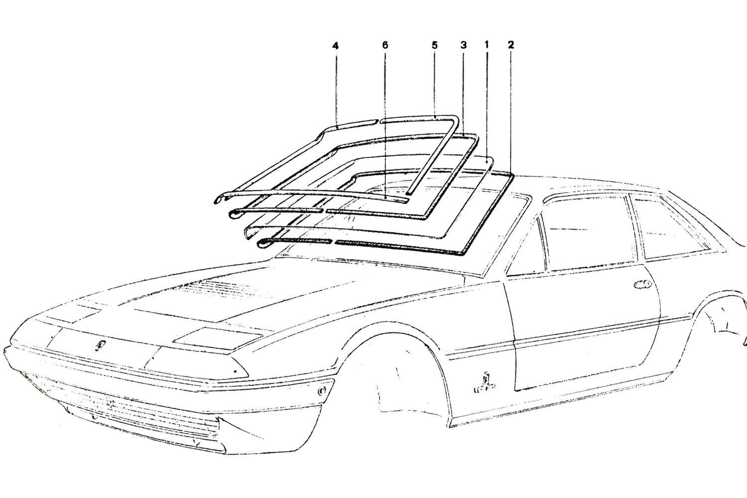 Ferrari 365 GT4 2+2 Windscreen Components exploded diagram