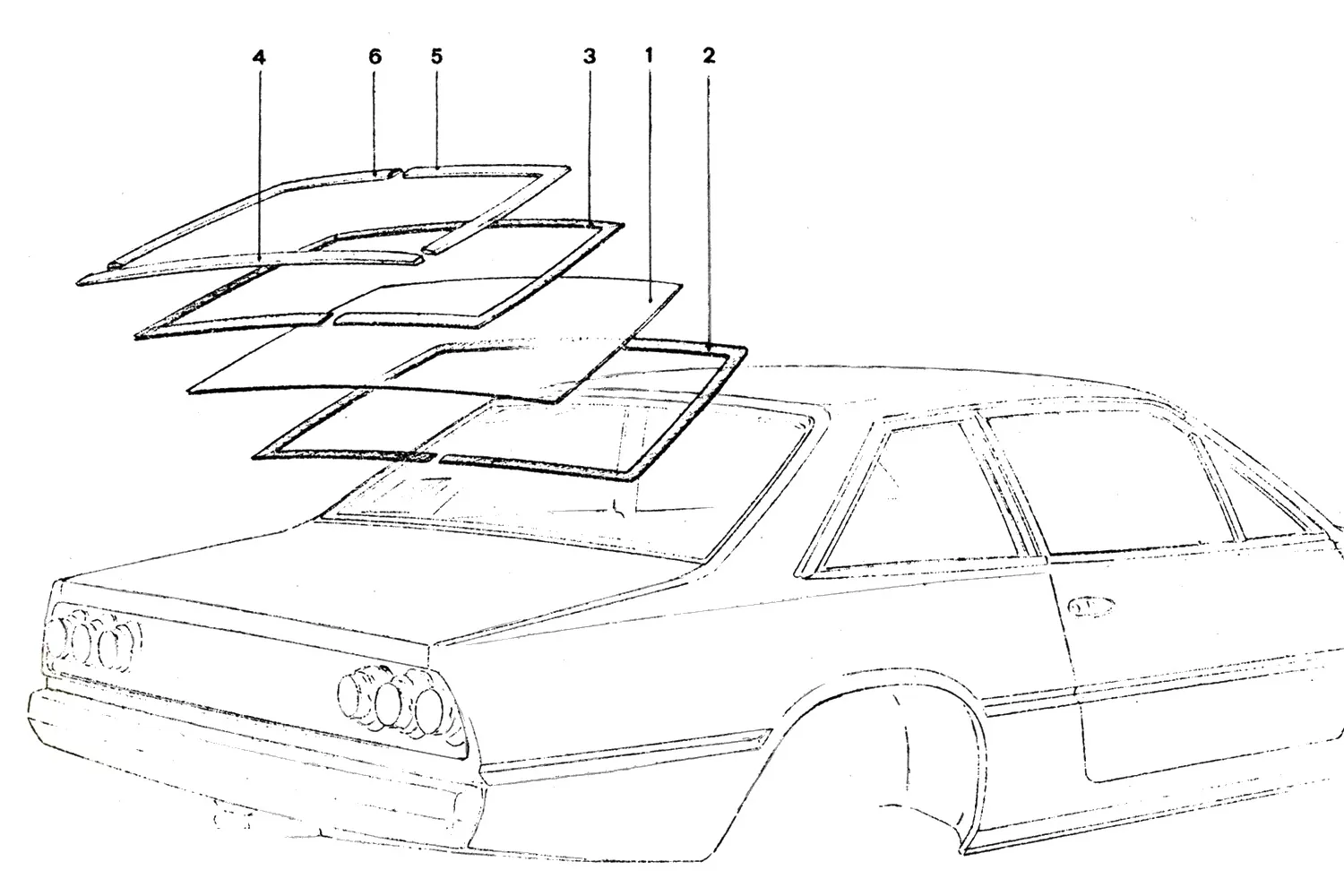 Ferrari 365 GT4 2+2 Rear Window Components exploded diagram