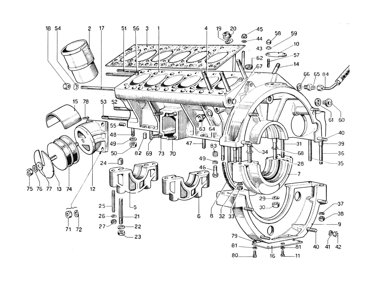 Ferrari 365 GTB4 (Daytona) Crankcase exploded diagram