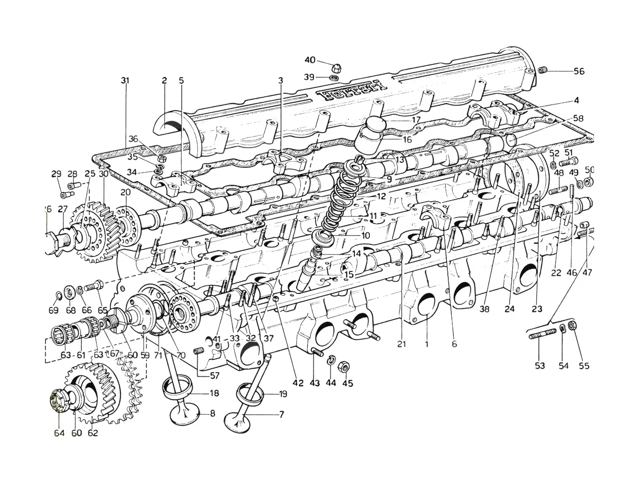 Ferrari 365 GTB4 (Daytona) Cylinder Heads - Camshaft Valves exploded diagram