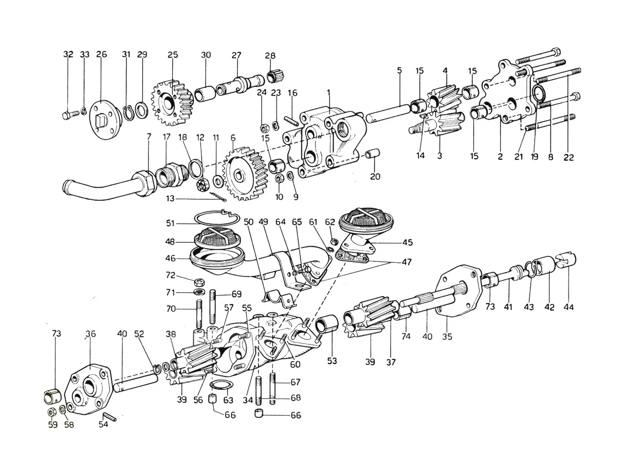 Ferrari 365 GTB4 (Daytona) Engine Oil Pump exploded diagram