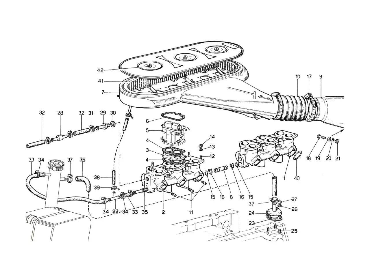 Ferrari 365 GTB4 (Daytona) Intake Manifolds - Air Intake exploded diagram