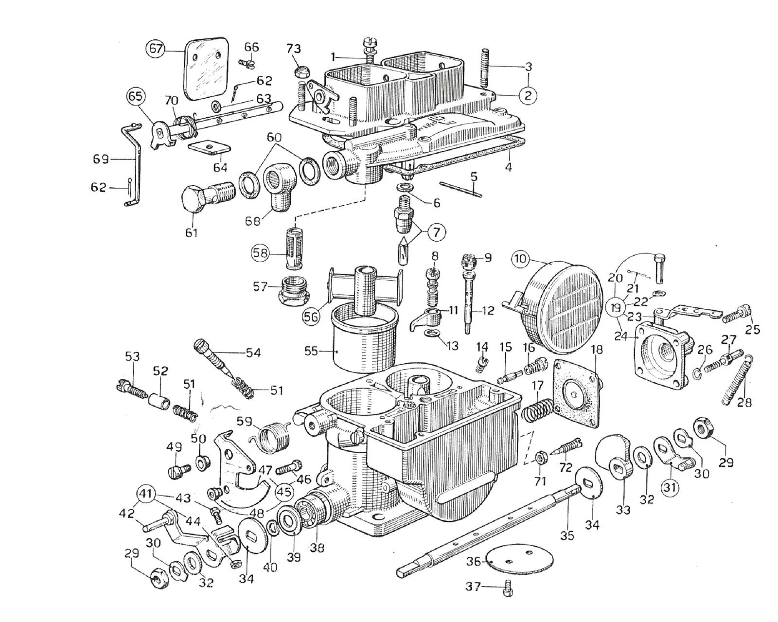Ferrari 365 GTB4 (Daytona) Carbuettor Weber 40 Dcn/20 exploded diagram