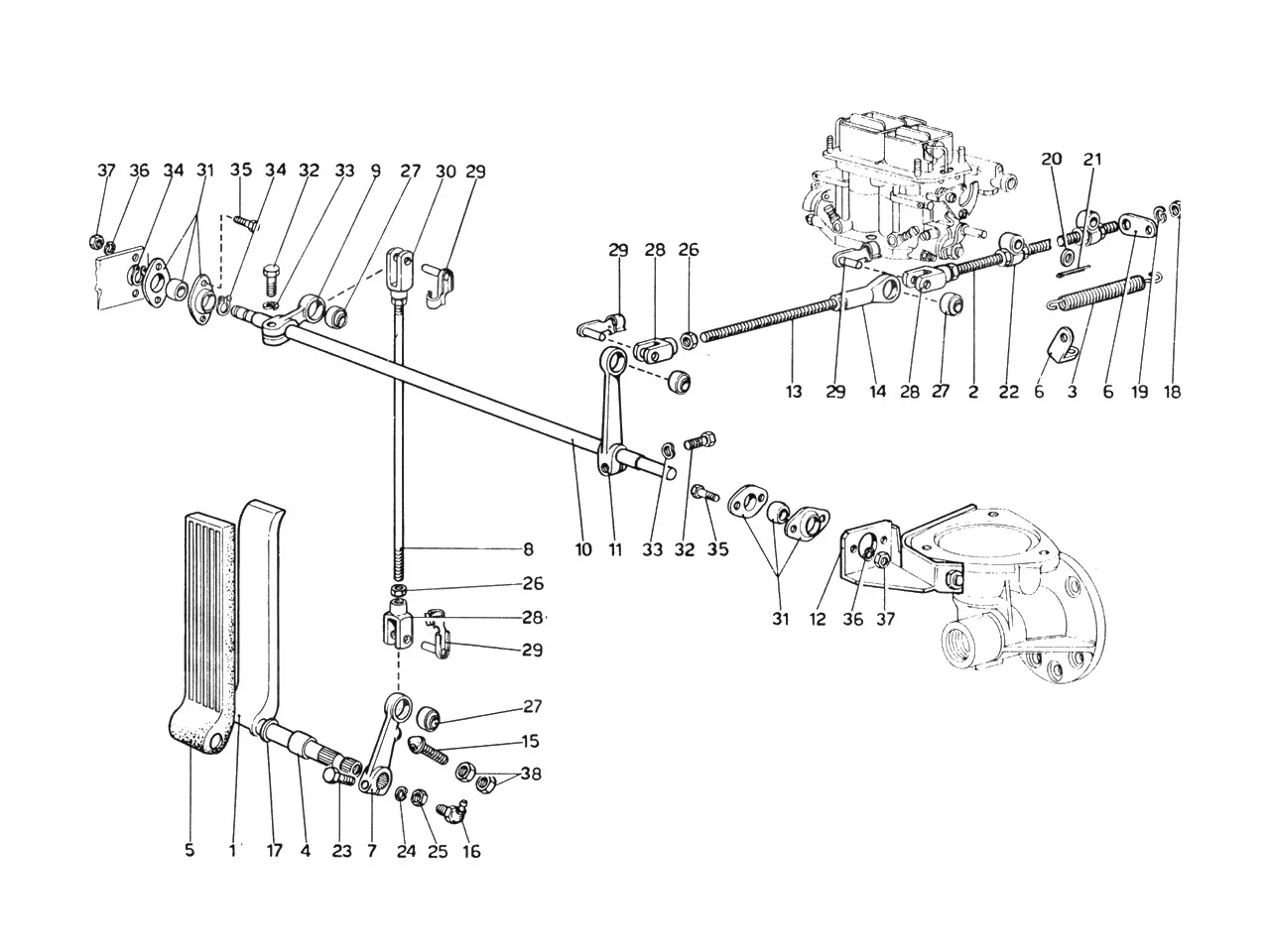 Ferrari 365 GTB4 (Daytona) Accelerator Control exploded diagram