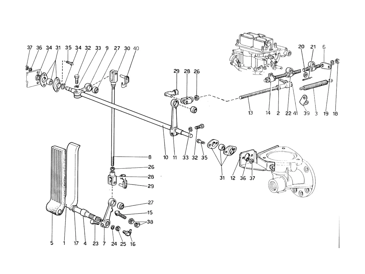 Ferrari 365 GTB4 (Daytona) Accelerator Control (1974 Revision - Cars With Air Pollution System) exploded diagram