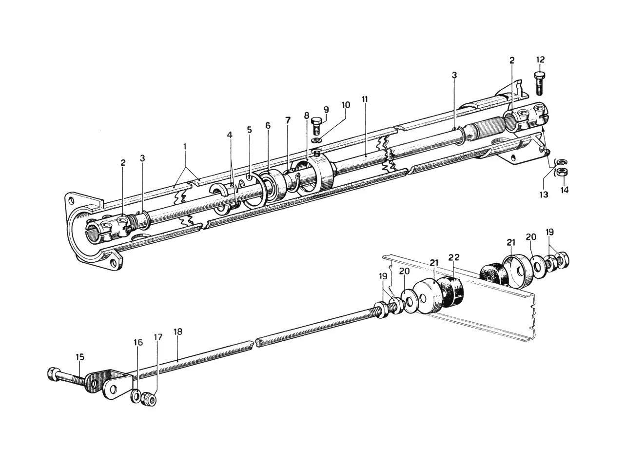 Ferrari 365 GTB4 (Daytona) Transmission Shaft exploded diagram