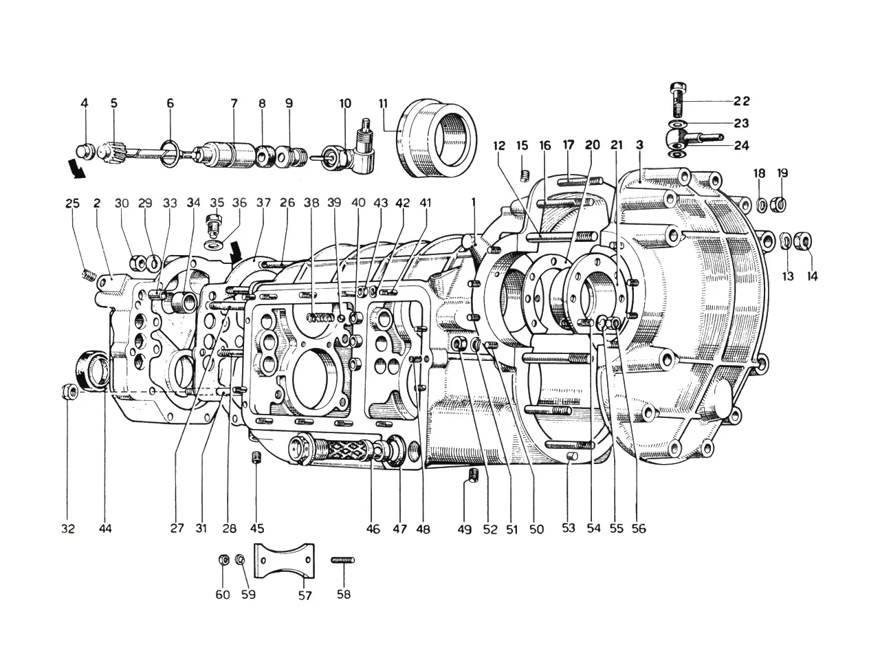 Ferrari 365 GTB4 (Daytona) Transmission Case - Differential exploded diagram