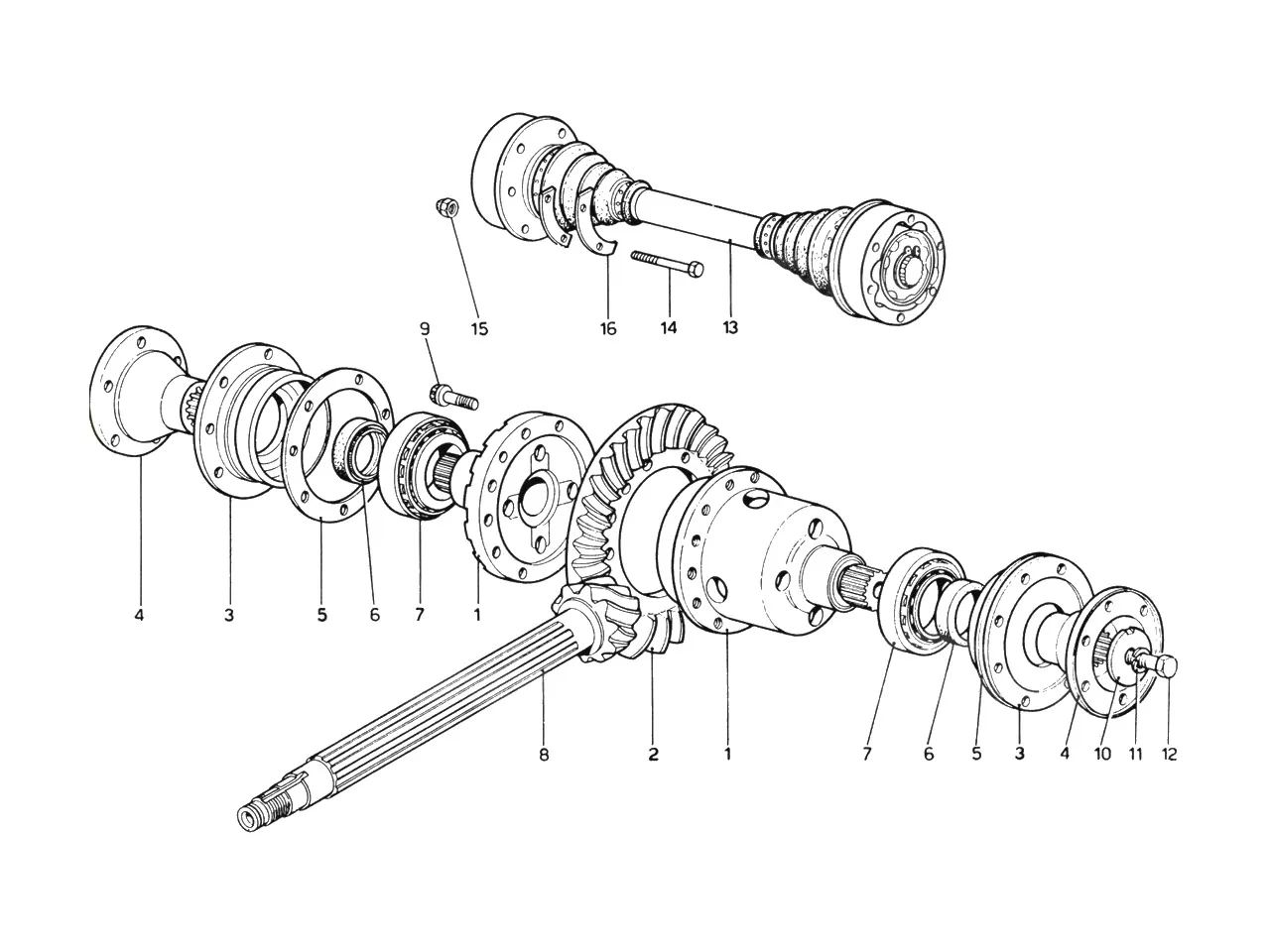 Ferrari 365 GTB4 (Daytona) Differential & Axle Shafts exploded diagram