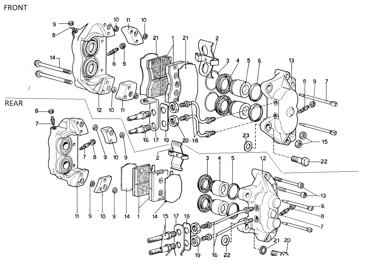 Ferrari 365 GTB4 (Daytona) Front & Rear Brake Calipers exploded diagram