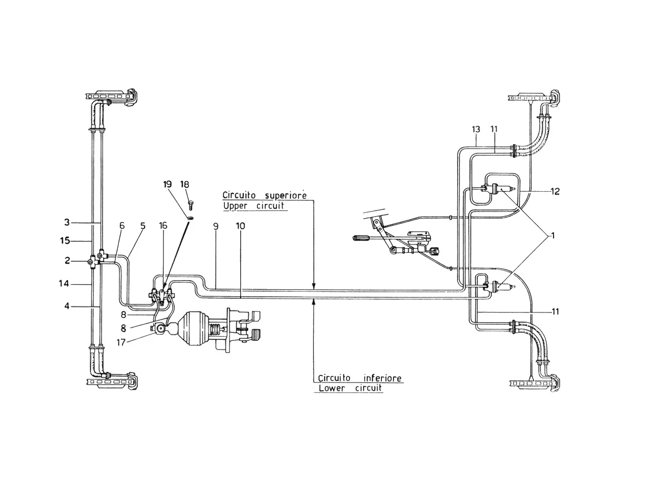 Ferrari 365 GTB4 (Daytona) Brake Lines System (1974 Revision - Cars With Air Pollution System) exploded diagram