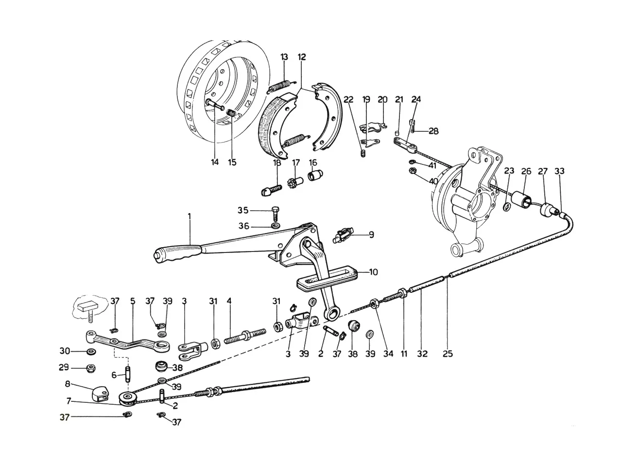 Ferrari 365 GTB4 (Daytona) Hand Brake Control exploded diagram