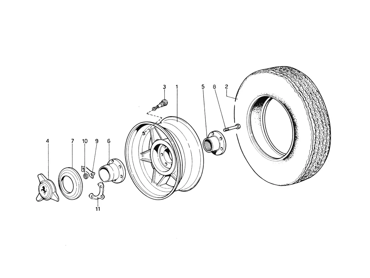 Ferrari 365 GTB4 (Daytona) Wheels & Tyres exploded diagram