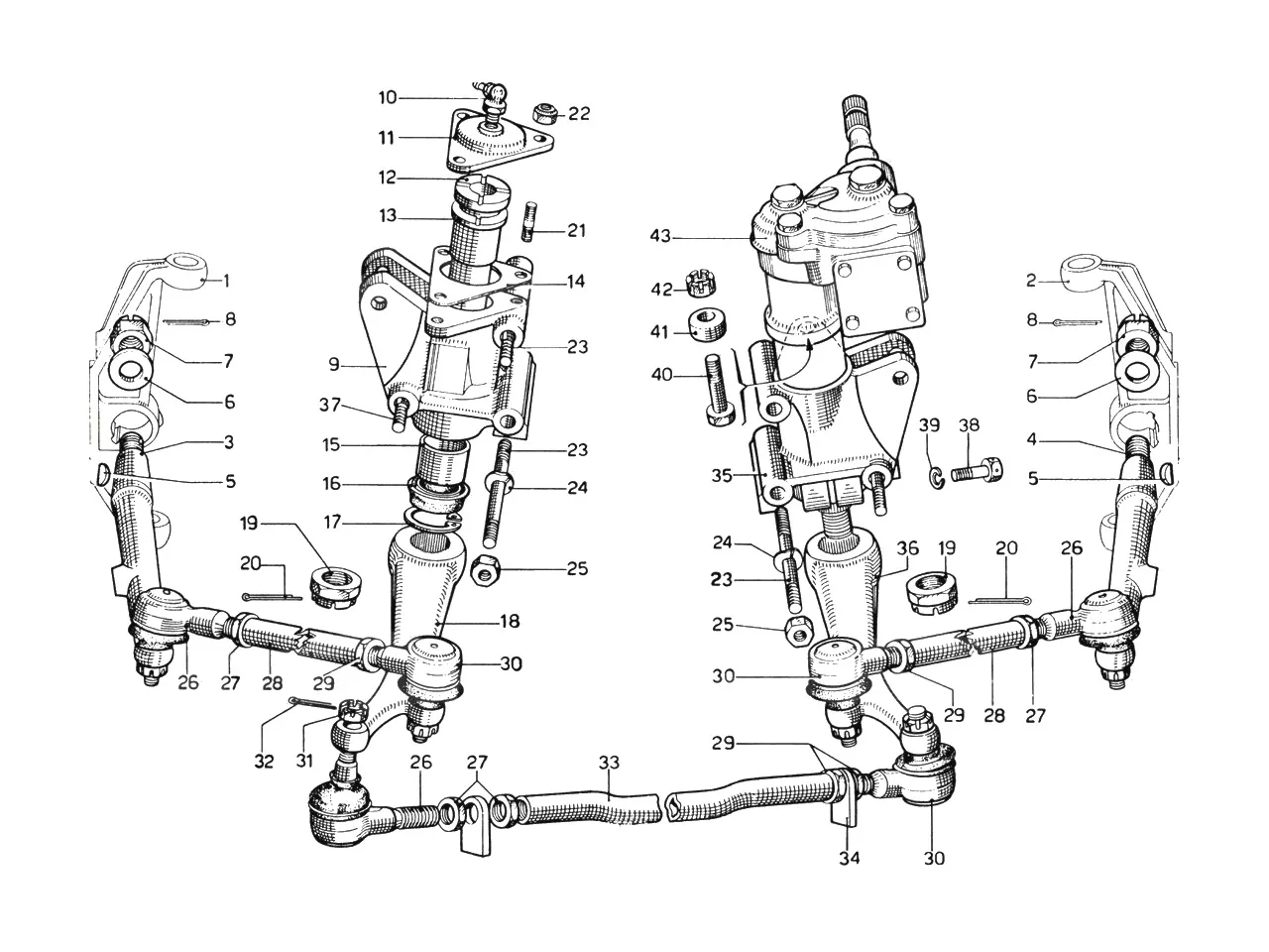 Ferrari 365 GTB4 (Daytona) Steering Box & Steering Linkage exploded diagram