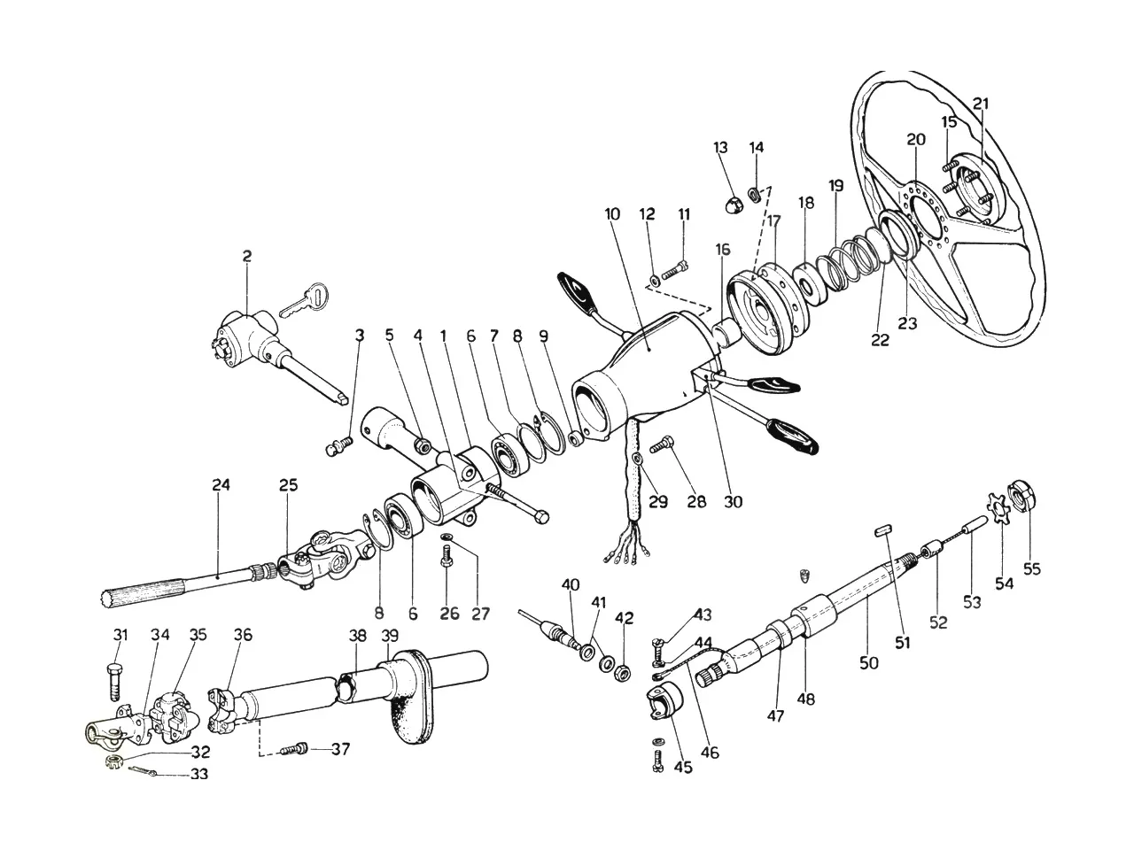 Ferrari 365 GTB4 (Daytona) Steering Control exploded diagram