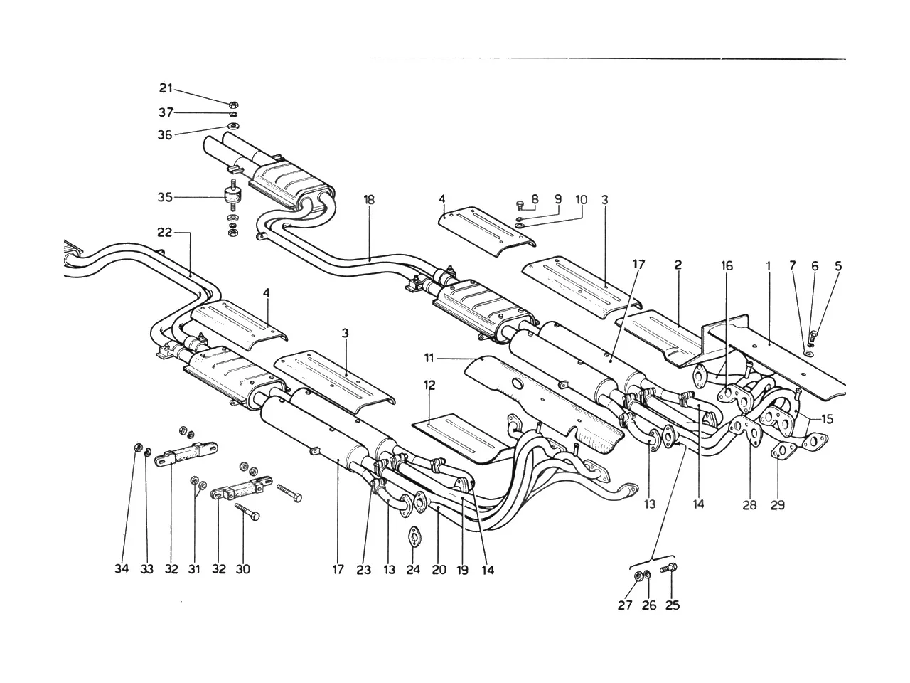 Ferrari 365 GTB4 (Daytona) Exhaust System exploded diagram