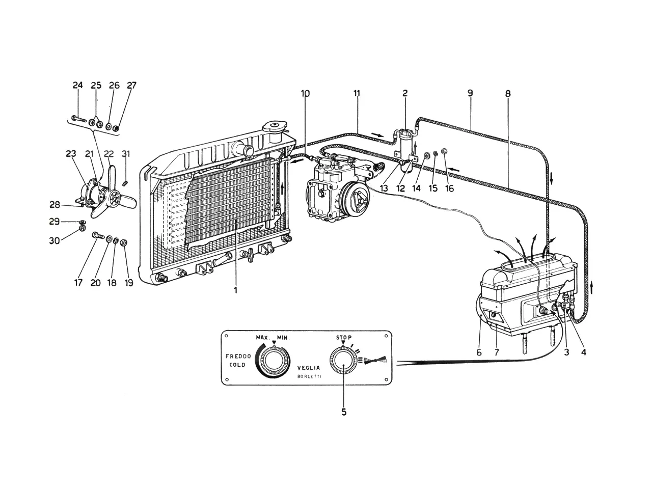 Ferrari 365 GTB4 (Daytona) Air Conditioning System exploded diagram