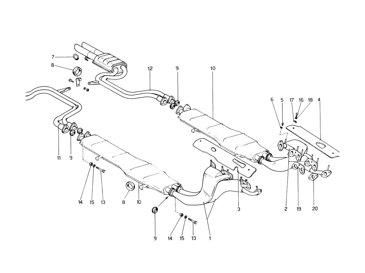 Ferrari 365 GTB4 (Daytona) Exhaust System (1972 Revision) exploded diagram