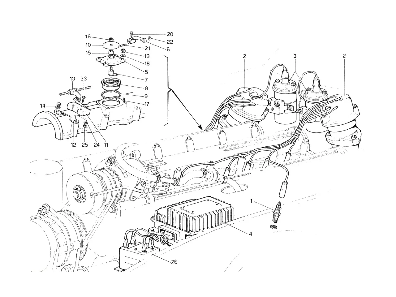 Ferrari 365 GTB4 (Daytona) Ignition System (1972 Revision) exploded diagram