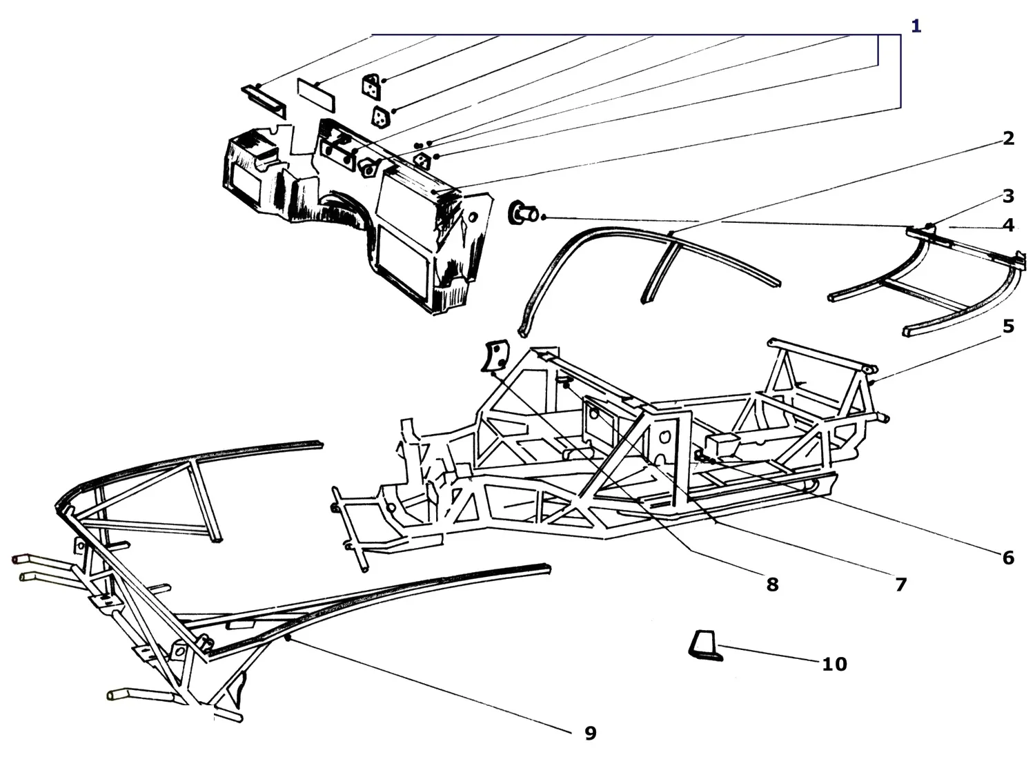 Ferrari 365 GTB4 (Daytona) Sub Frames exploded diagram