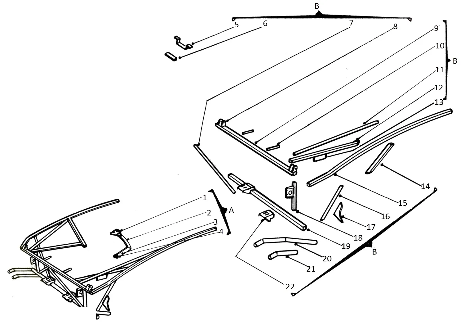 Ferrari 365 GTB4 (Daytona) Bonnet/Hood Frame exploded diagram