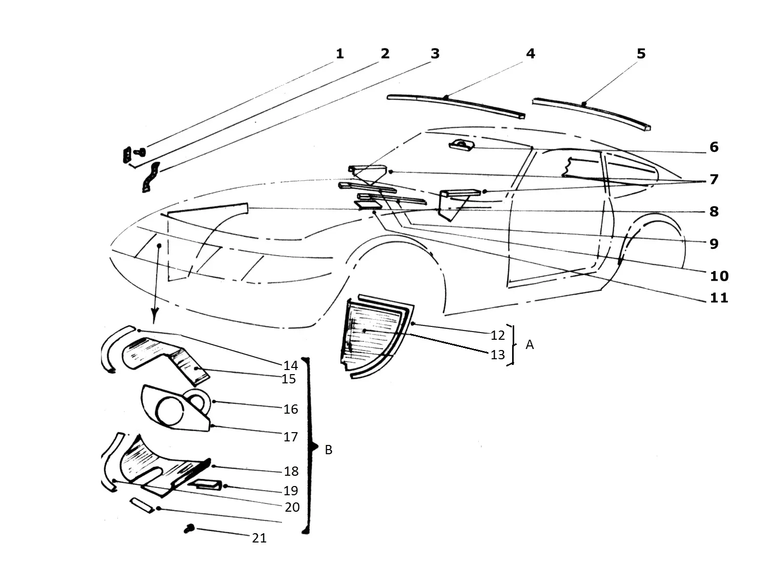 Ferrari 365 GTB4 (Daytona) Mounting Frames exploded diagram