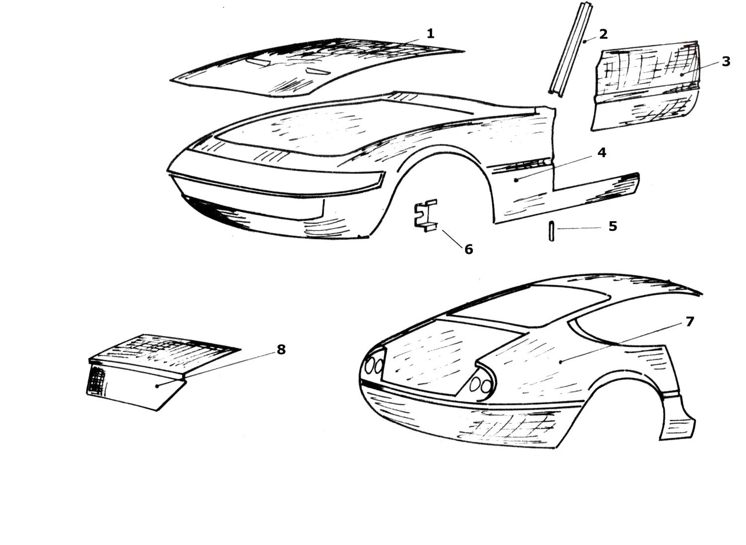 Ferrari 365 GTB4 (Daytona) Body Panels — Parts Diagram 207 | AW Italian