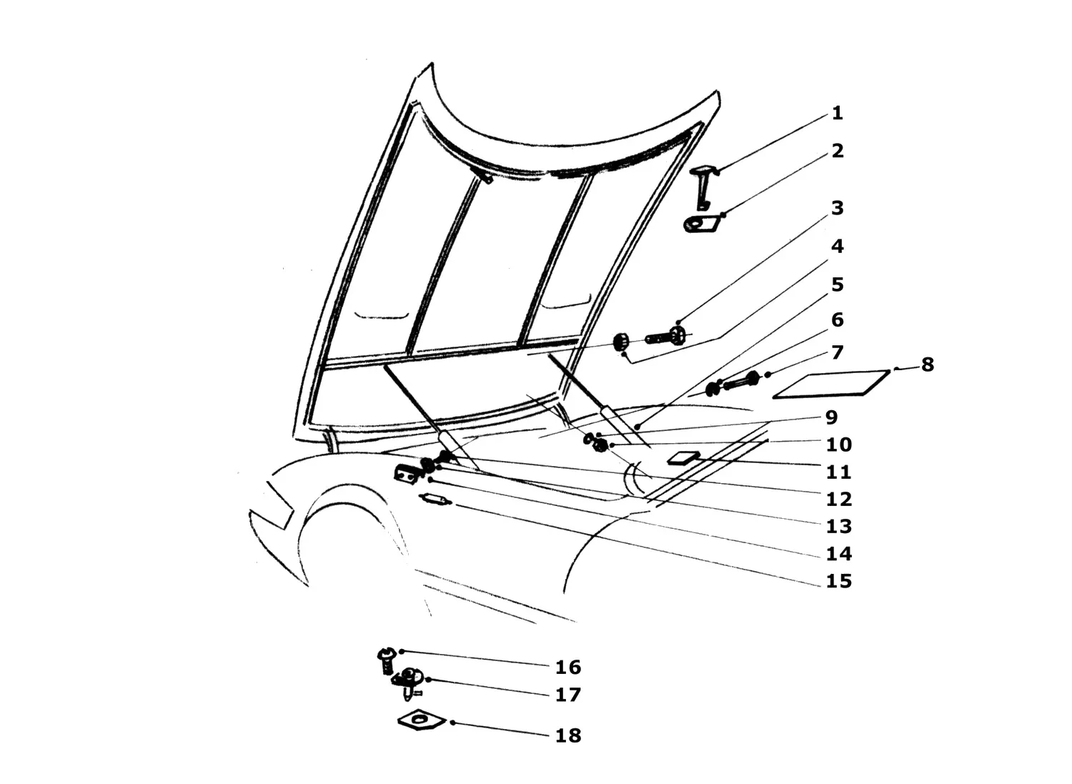 Ferrari 365 GTB4 (Daytona) Front Hood Hinges — Parts Diagram 208A | AW ...