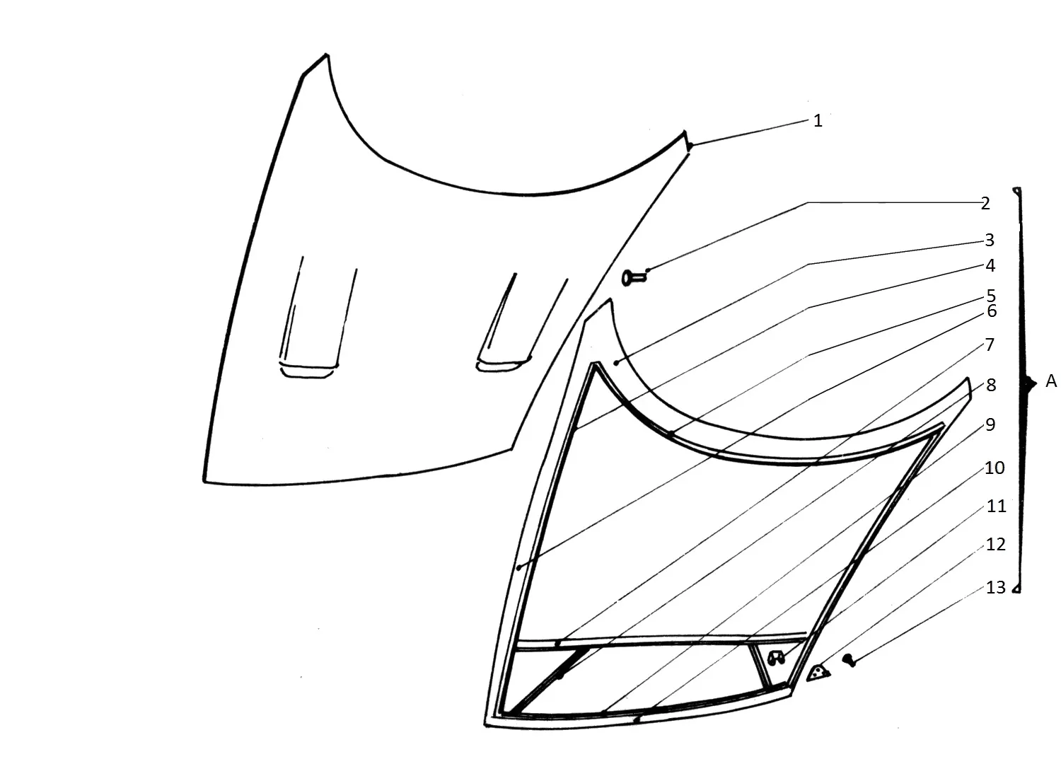 Ferrari 365 GTB4 (Daytona) Bonnet/Hood Panels & Frame exploded diagram
