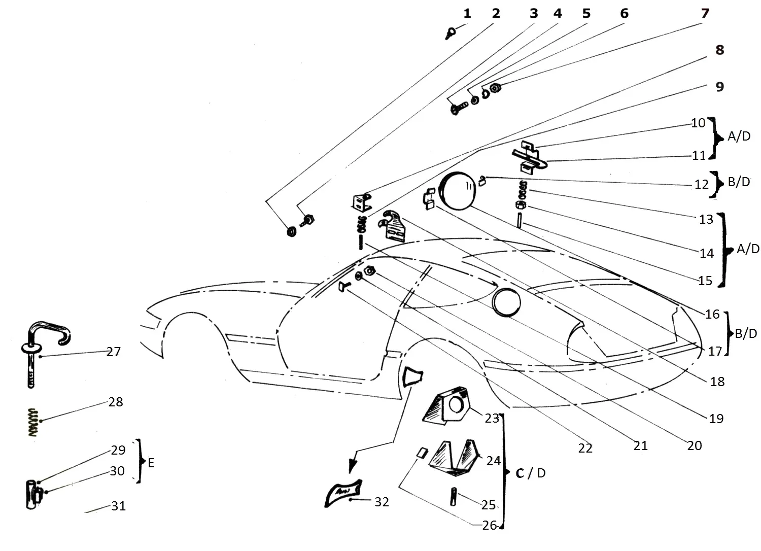 Ferrari 365 GTB4 (Daytona) Fuel Filler Components — Parts Diagram 211 ...