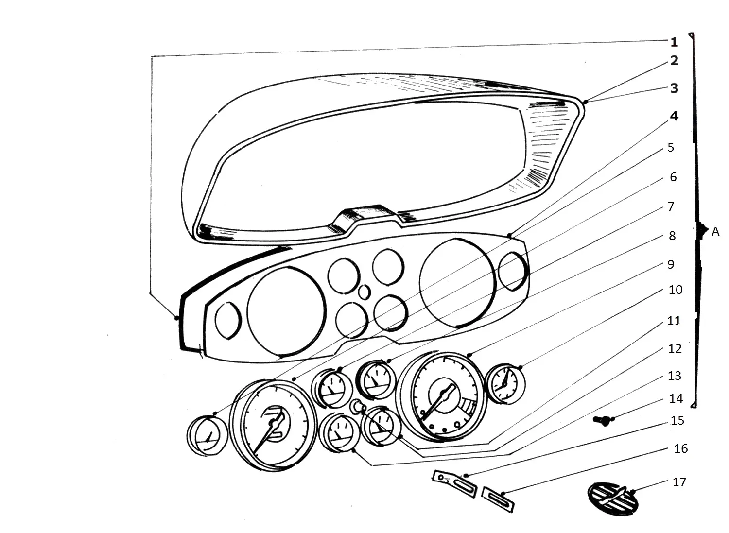 Ferrari 365 GTB4 (Daytona) Dashboard & Instruments exploded diagram