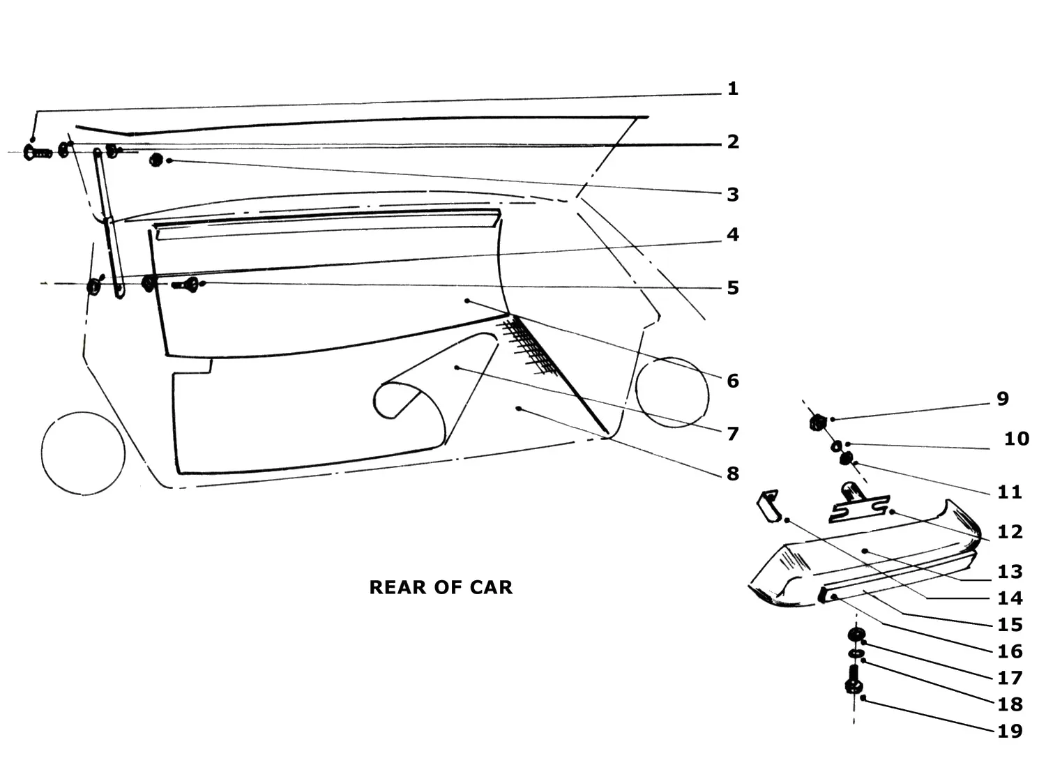 Ferrari 365 GTB4 (Daytona) Rear Bumper exploded diagram