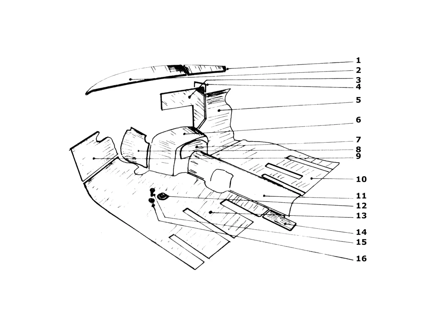 Ferrari 365 GTB4 (Daytona) Interior Felt, Carpets And Trim exploded diagram