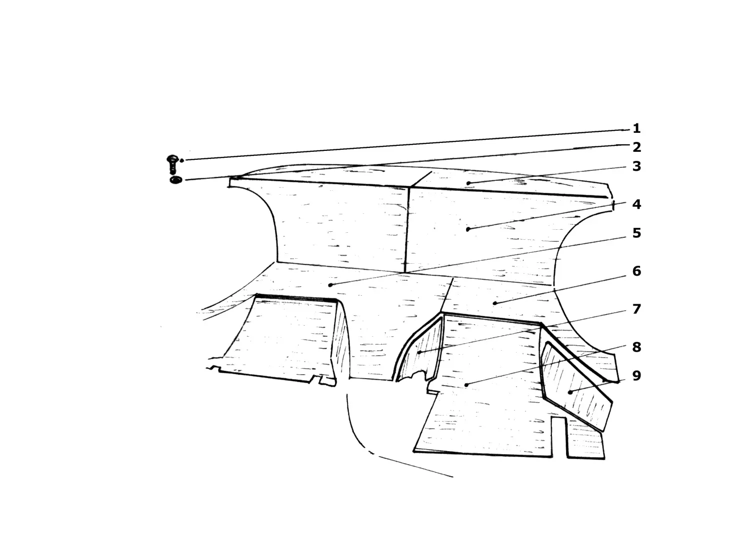 Ferrari 365 GTB4 (Daytona) Interior Felt, Carpets And Trim exploded diagram