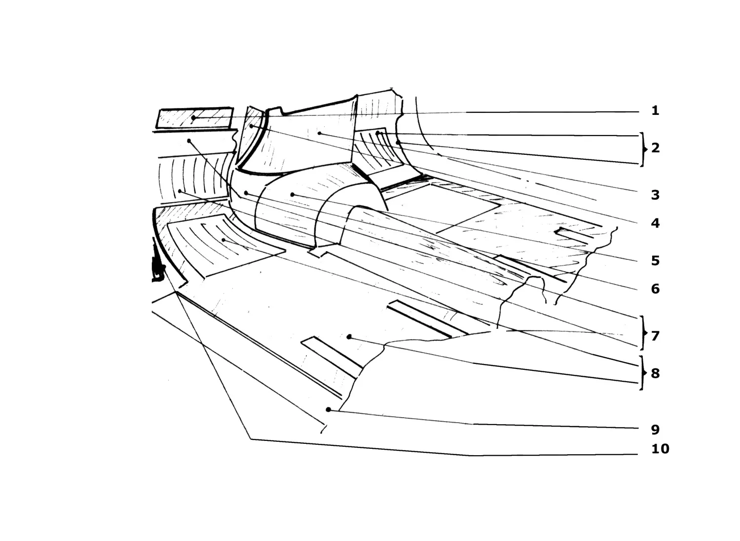 Ferrari 365 GTB4 (Daytona) Interior Felt, Carpets And Trim exploded diagram