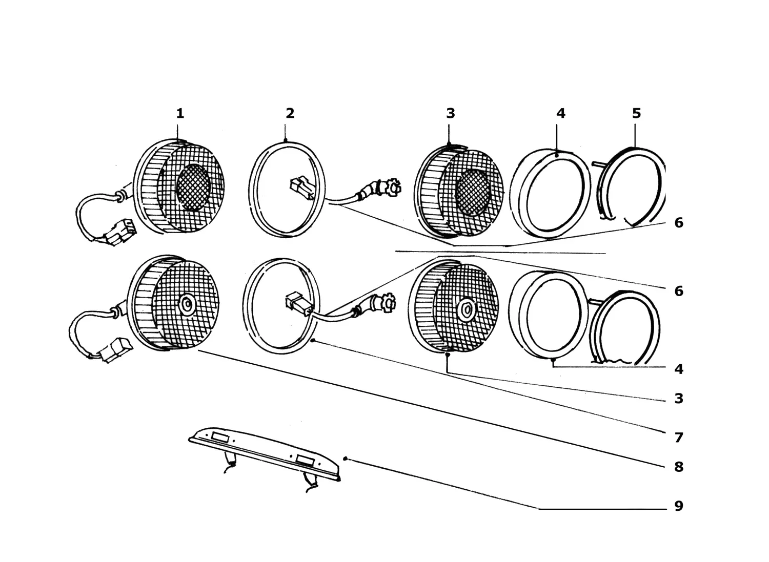 Ferrari 365 GTB4 (Daytona) Rear Lights Components exploded diagram