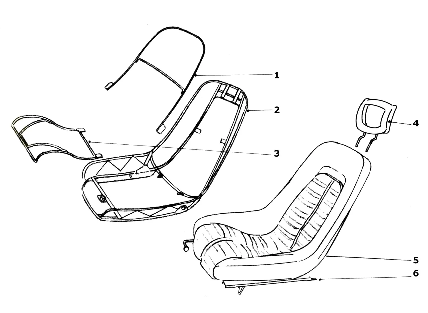 Ferrari 365 GTB4 (Daytona) Seats Components exploded diagram