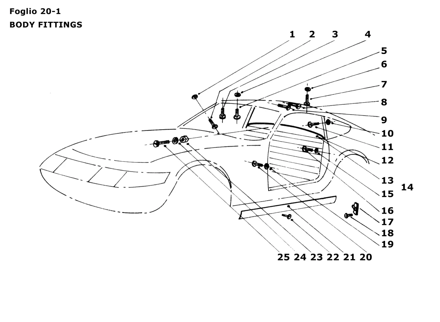 Ferrari 365 GTB4 (Daytona) Body Fittings exploded diagram