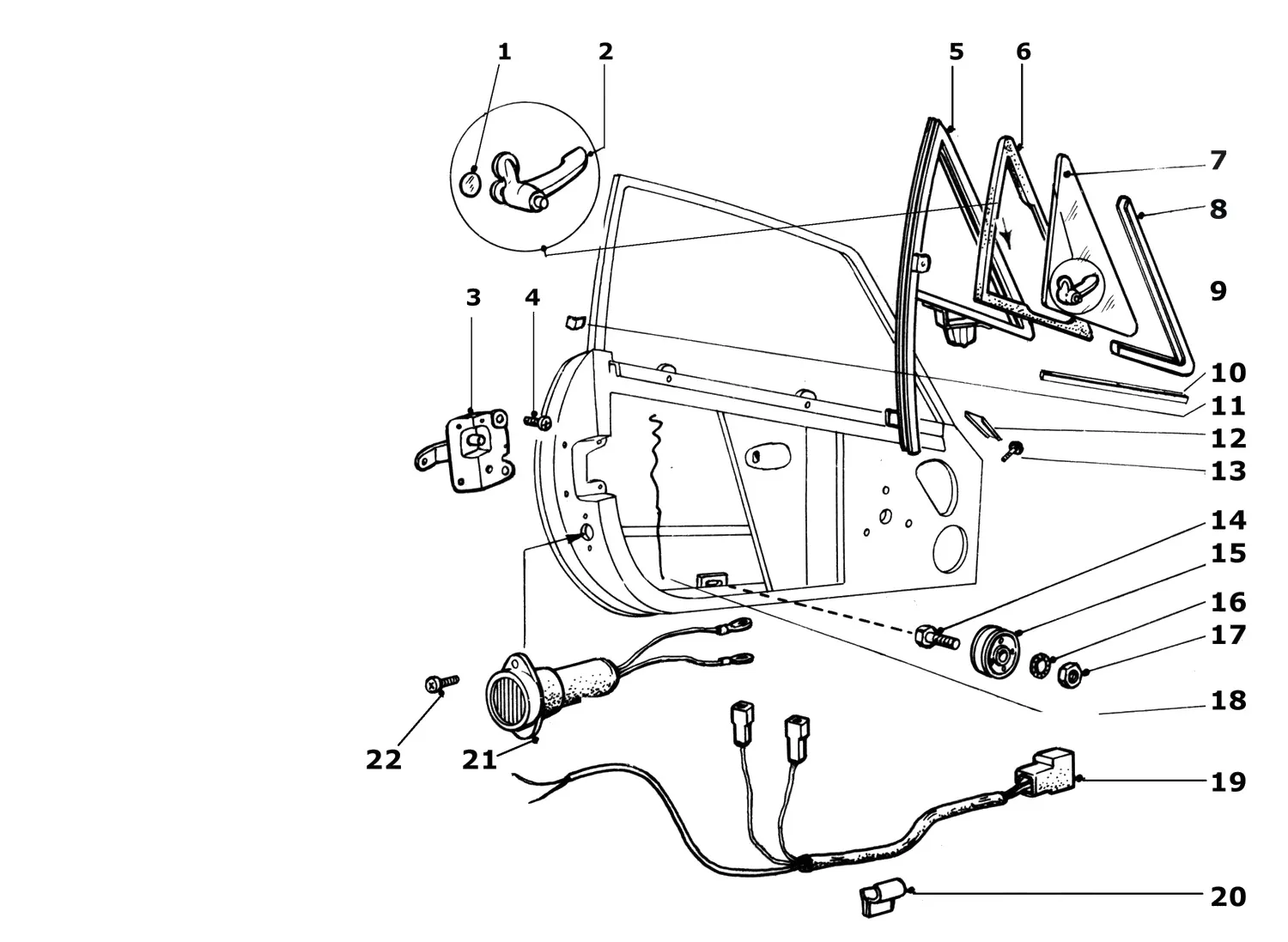 Ferrari 365 GTB4 (Daytona) Door Latch & Vent Window — Parts Diagram 222 ...