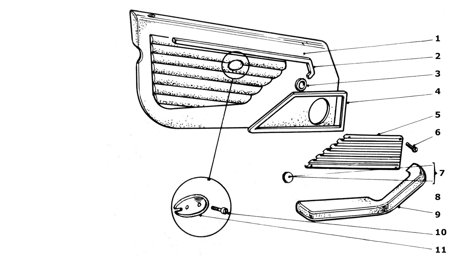Ferrari 365 GTB4 (Daytona) Door Trim Panel exploded diagram