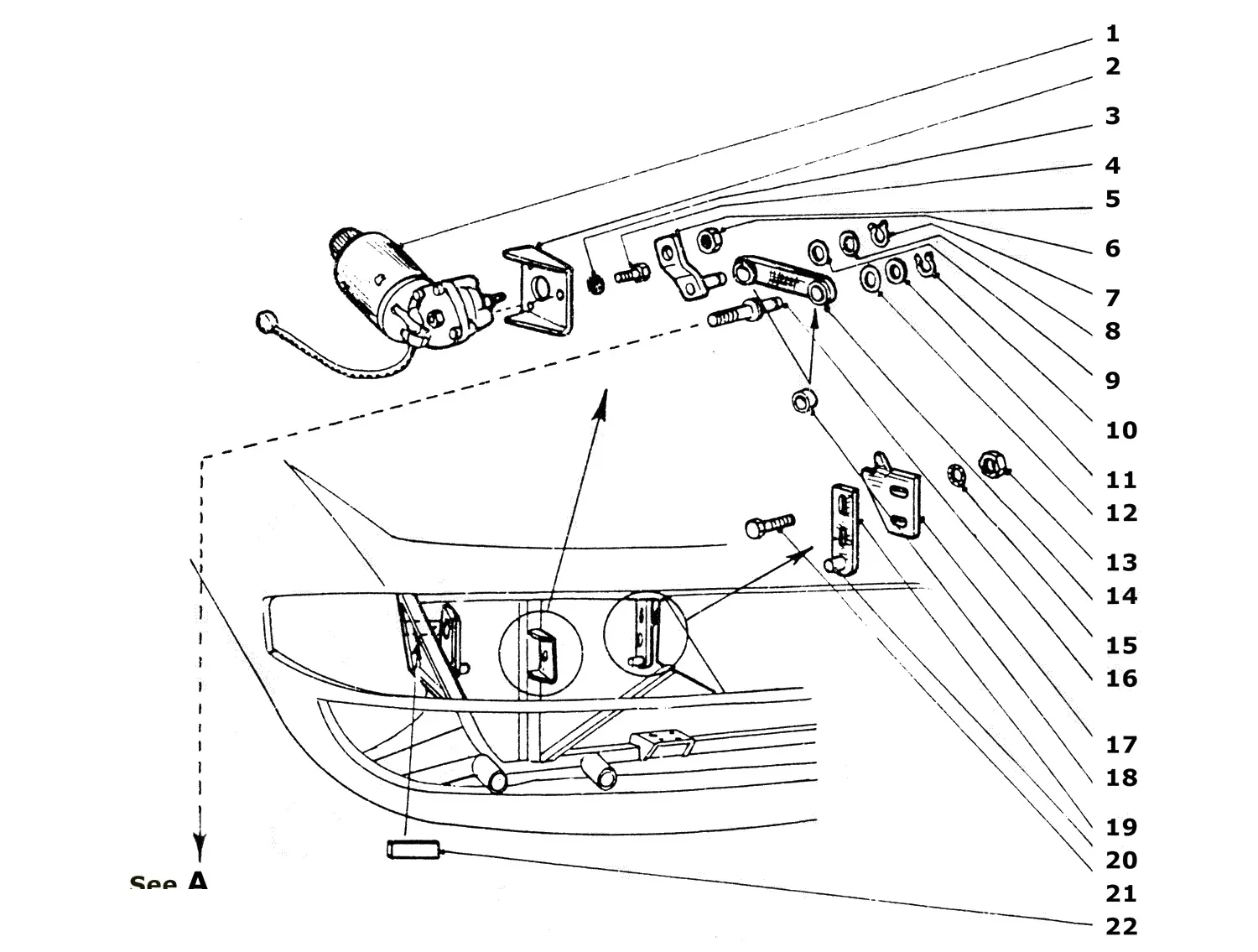 Ferrari 365 GTB4 (Daytona) Front Lamp Motor exploded diagram