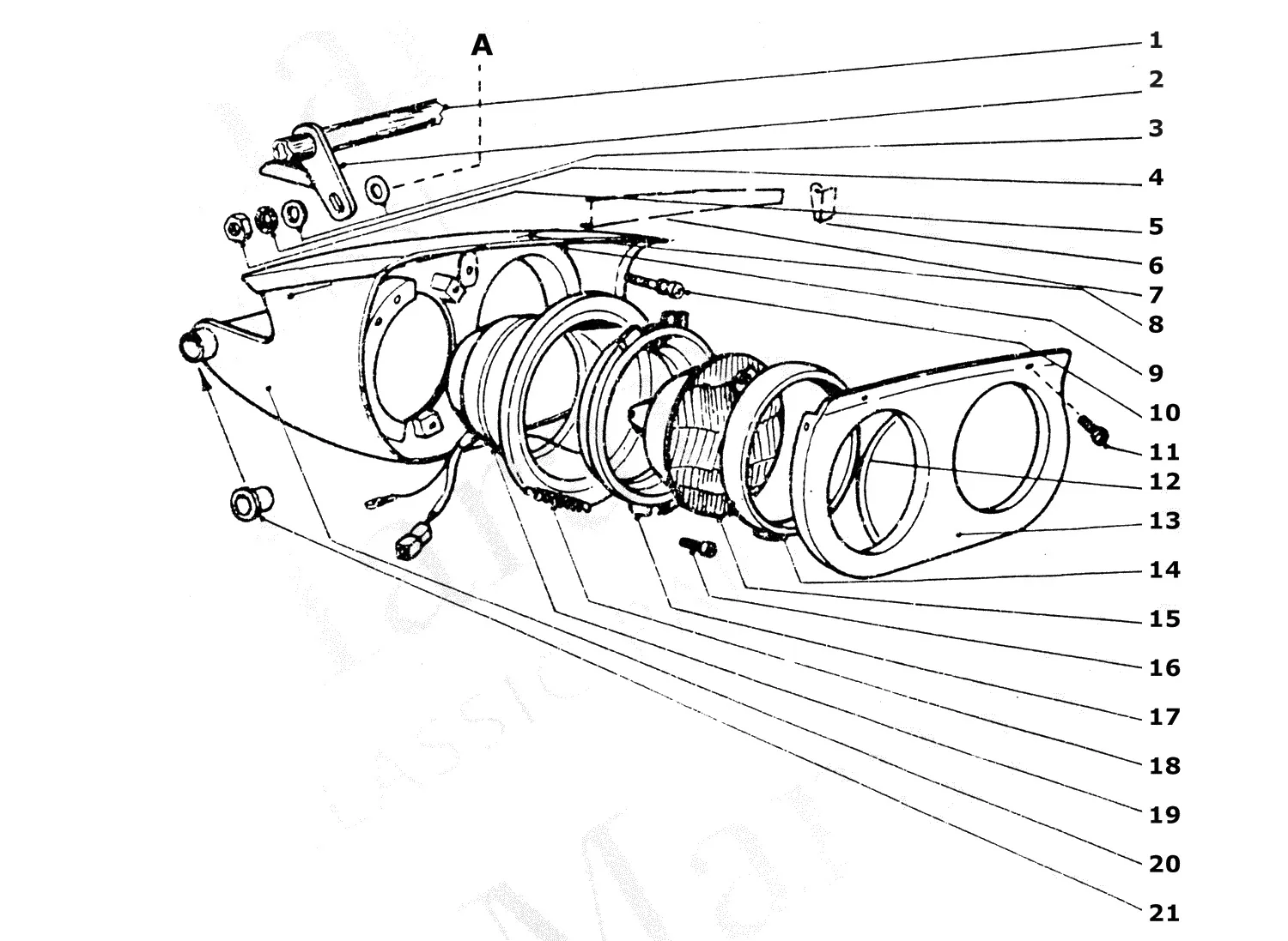 Ferrari 365 GTB4 (Daytona) Front Lamp Components exploded diagram
